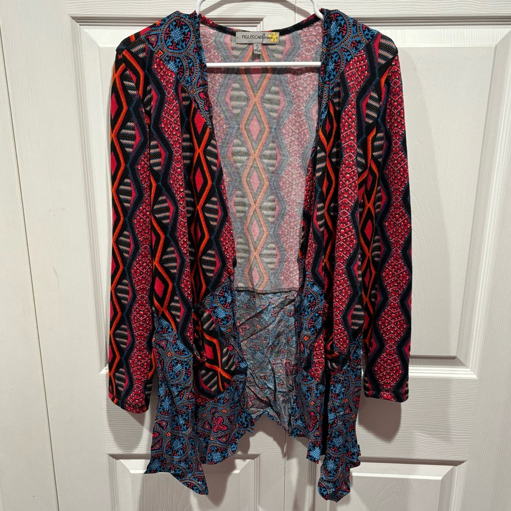 FIGUEROA&FLOWER Women’s Multicolor Tribal Geometric Cardigan w/ Pockets - size S